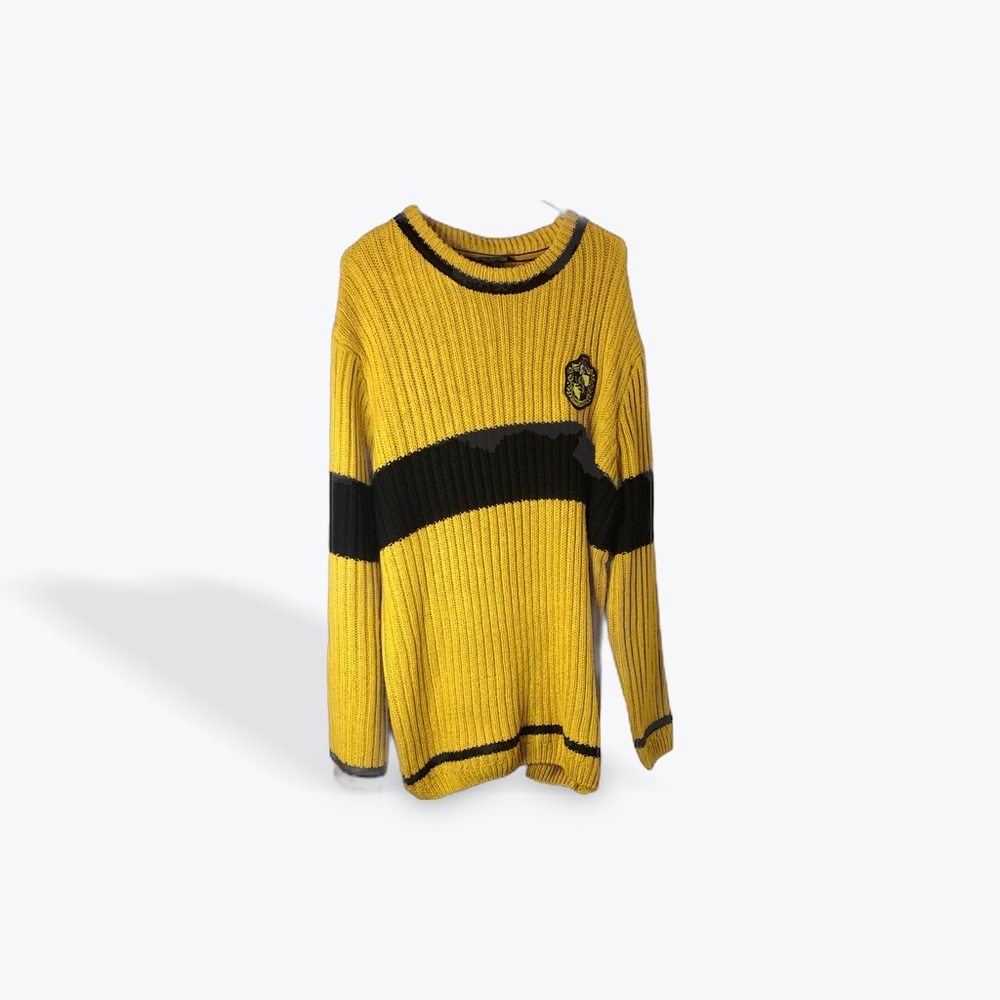 Wizarding World Harry Potter Hufflepuff Pullover Gold Sweater Black Stripes XXL